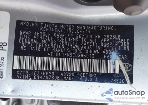 2014 Toyota Camry from USA, damaged, VIN 4T1BF1FK9EU395913